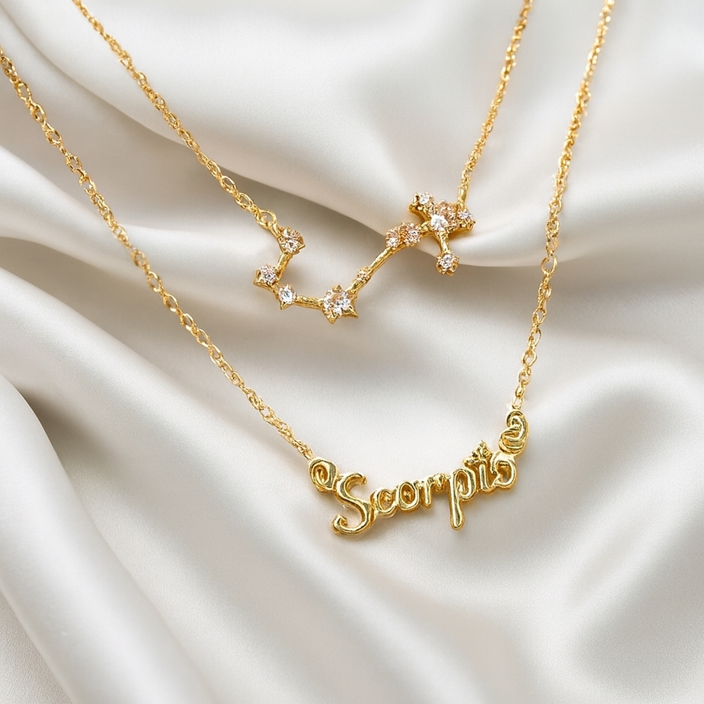 Scorpio Constellation Layered Necklace – Gold Astrology Pendant Set for Women